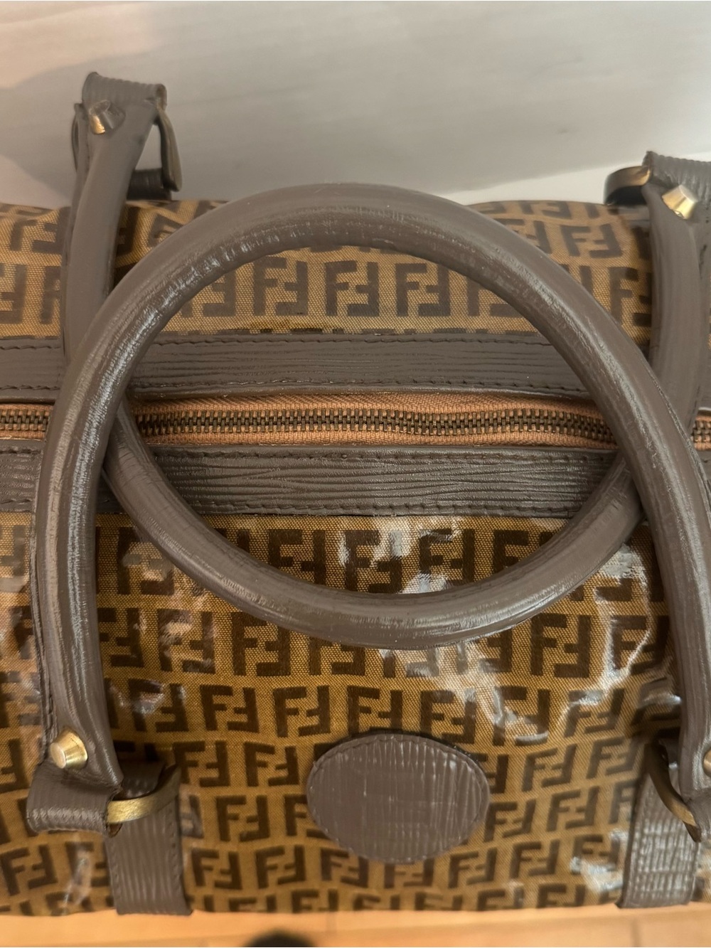 SOLD: Authentic Fendi Zucca Boston Bag Purse Brown FF Monogram Canvas Duffle - Picture 10 of 15